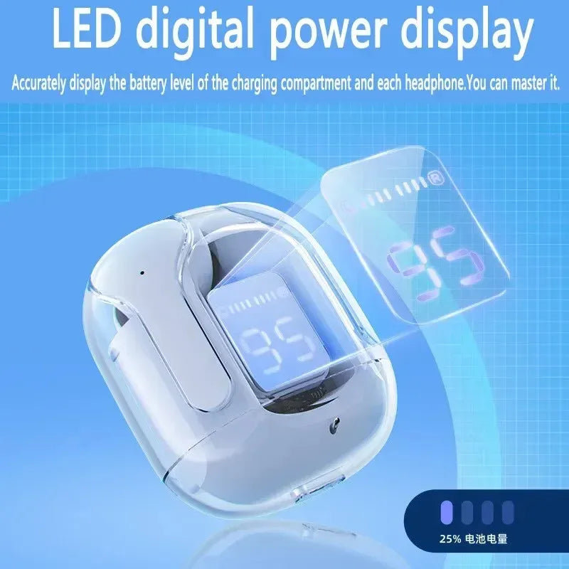 Original T2 Wireless Bluetooth Earphone Transparent HIFI Headphones LED Power Digital Display Stereo Sound Earphones for Xiaomi - Acros