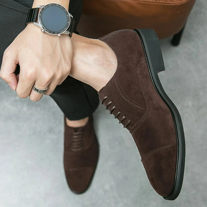 Ansoff men's suede leather dress shoes with pointed toe, lace-up design, casual and formal oxfords for office and wedding wear.
