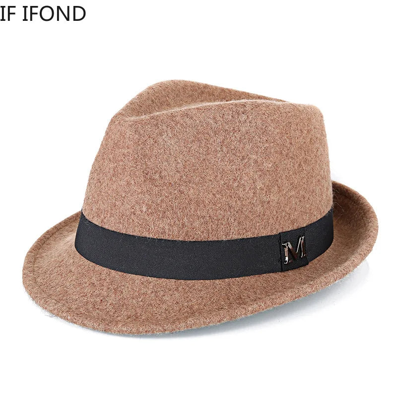 Ansoff men's winter felt fedora hat featuring a narrow brim, warm wool construction, classic jazz style, and Homburg-inspired design