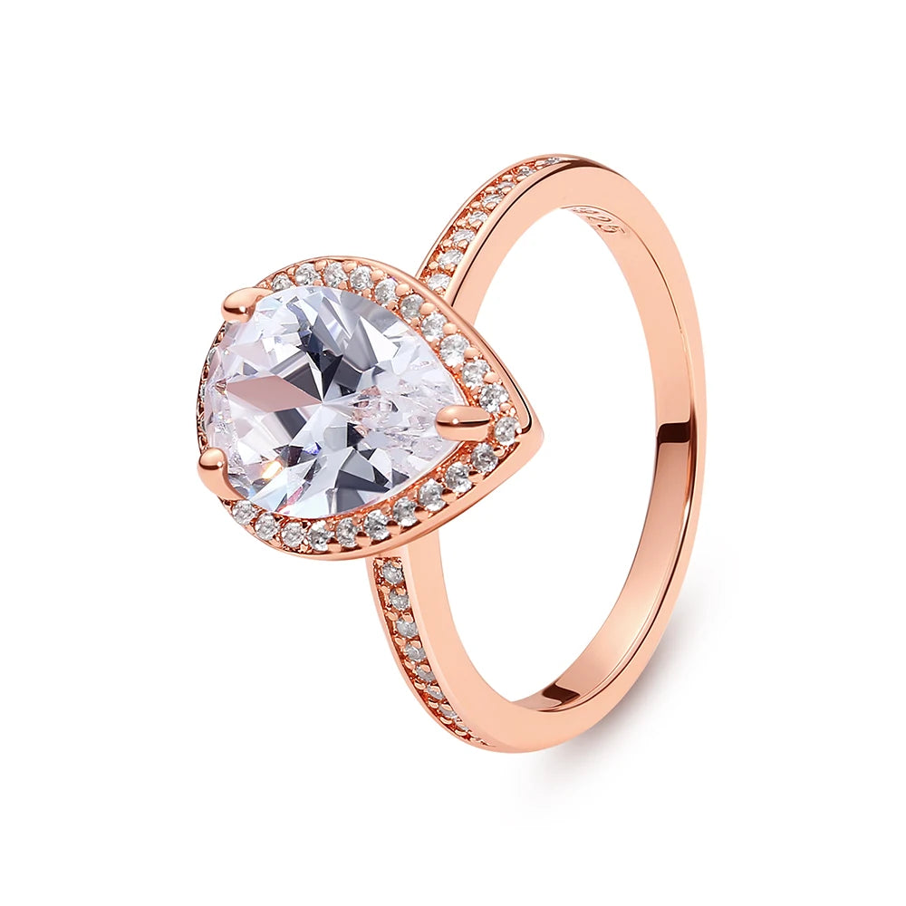 Sterling silver women's ring with a crown, love heart, and wishbone design, featuring rose gold accents and crystal details by Ansoff