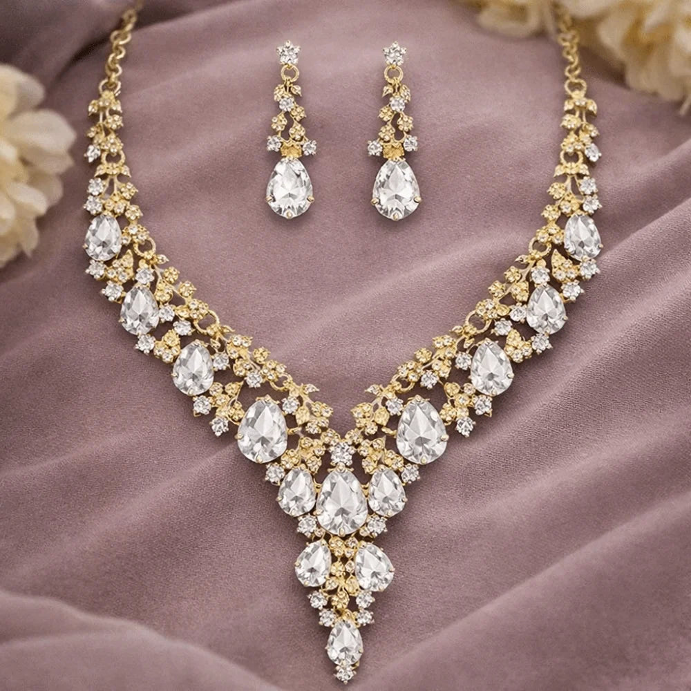 Rhinestone Rhinestone Jewelry Set Shining Luxury Crystal Necklace Earrings Sparkling Formal Bridal Jewelry Set Wedding Ceremony