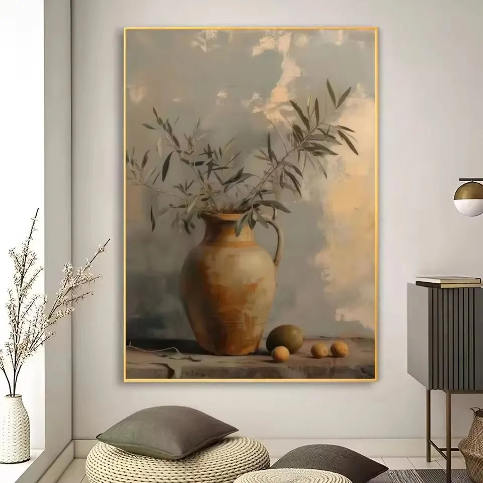 Art Deco Retro Floral Vase Canvas Wall Art Print, Frameless Modern Abstract Flower Poster for Home Decor, Aesthetic Room Deco
