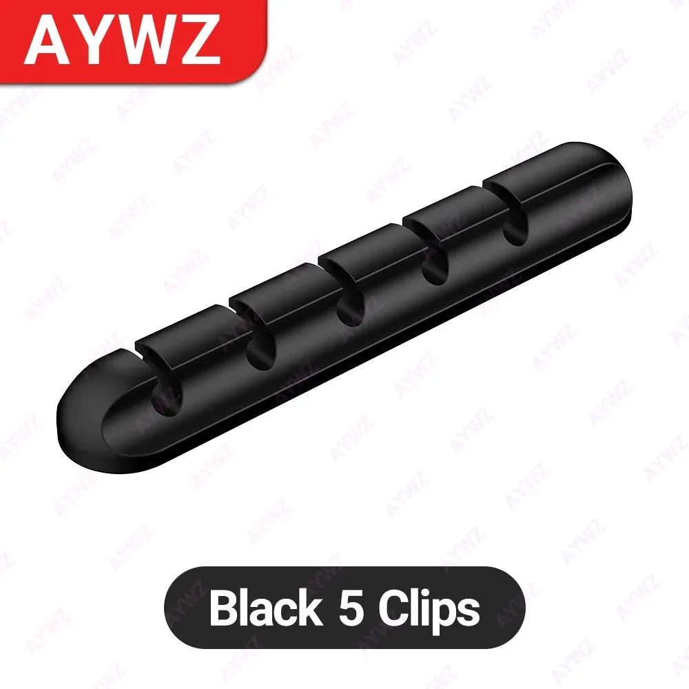 Ansoff adhesive cable holder clips for organizing USB charging, power, and mouse cables on desktop or nightstand.