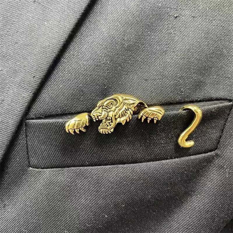 Ansoff crocodile tiger octopus animal brooch for men and women, featuring intricate retro design on suit coat lapel.