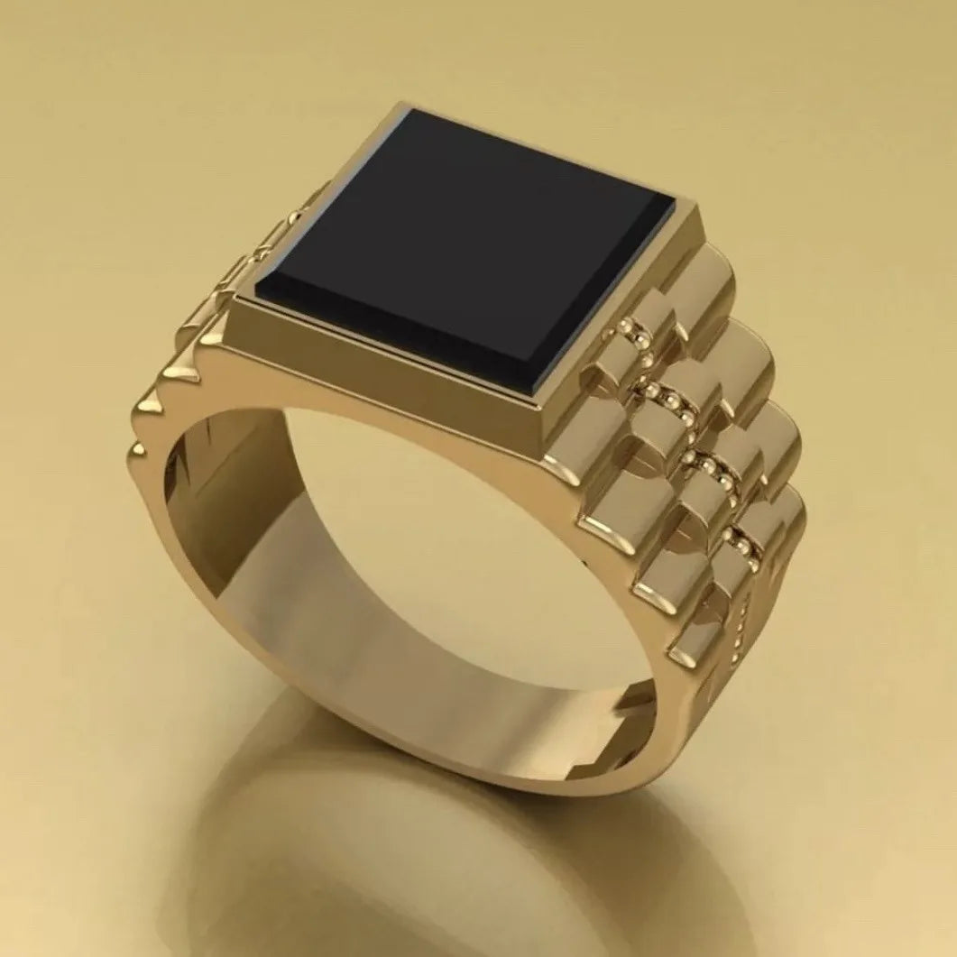 XIGUO New Retro Inlaid Black Square Stone Ring for Men Father's Day Fashion Trend High-quality Jewelry Gifts Men's Rings