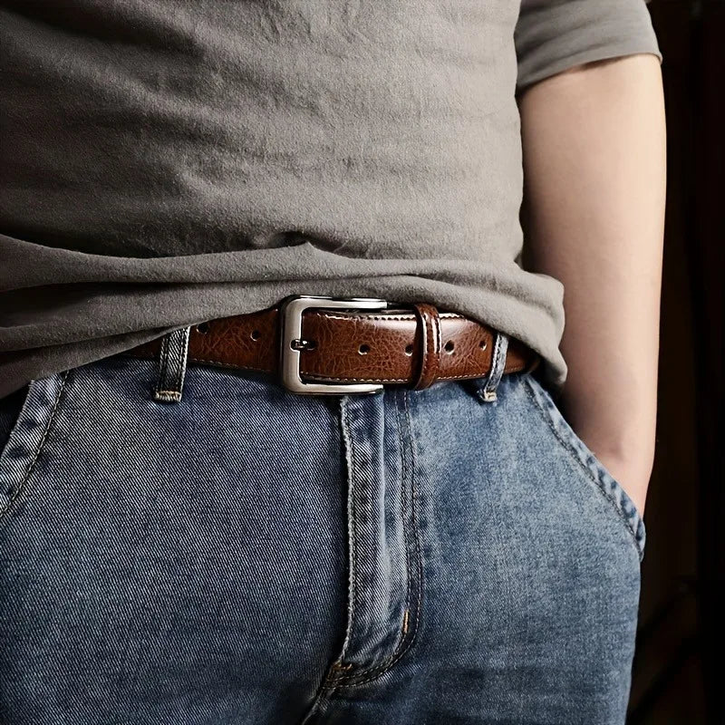 Luxury Men's PU Leather Belt with Metal Pin Buckle High-Quality Designer Waist Strap for Jeans plus Size