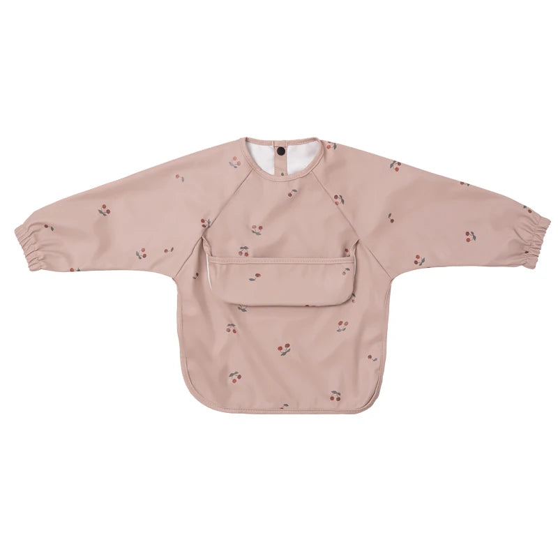 Ansoff infant feeding bibs with long sleeves, waterproof art smock with pocket, featuring colorful printed designs for boys and girls.