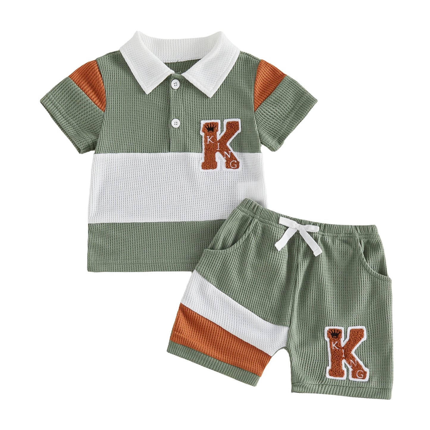 Baby Clothing Boys Summer Outfits Patchwork Waffle Short Sleeves T-Shirt Set Toddler Children Clothes