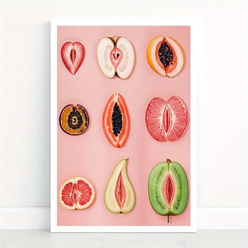 Art Deco Style Sliced Fruit Art Canvas Wall Pattern Print Wall Decor, Body Positivity, Portrait Orientation, Frameless