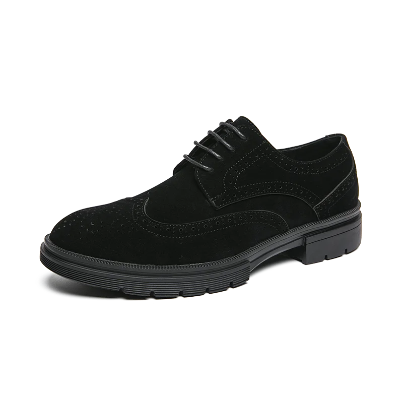 Men's British style thick-soled brogue shoes by Ansoff, made of high-quality suede leather with a durable, classic Oxford design.