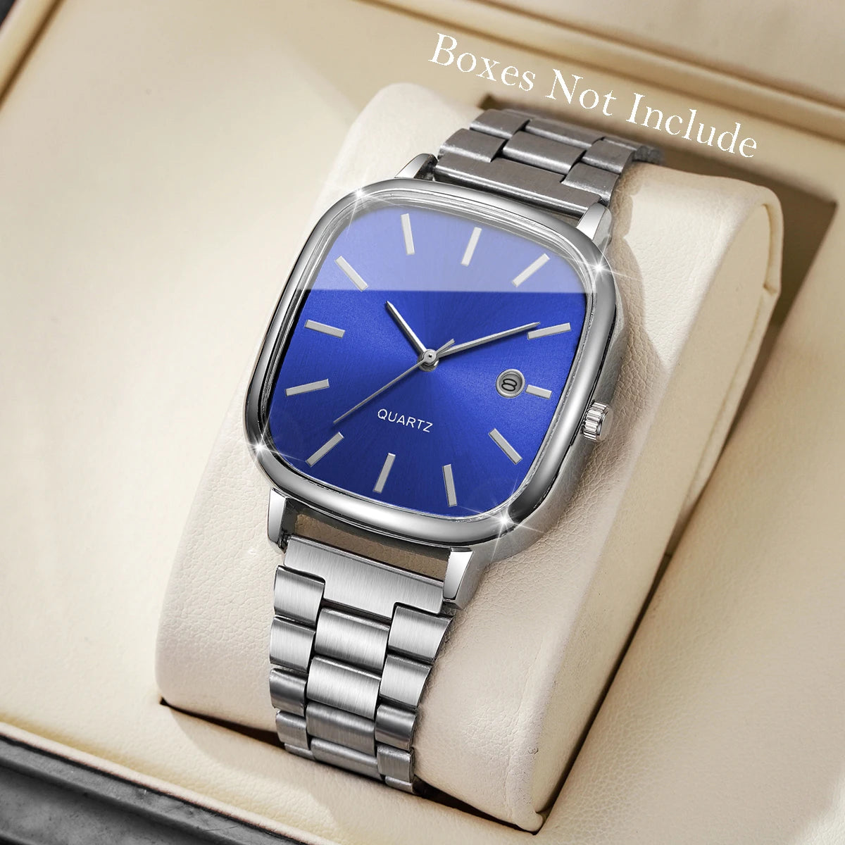 Ansoff men's square business watch with analog display, calendar, quartz movement, featuring a sleek black dial and silver-tone case.