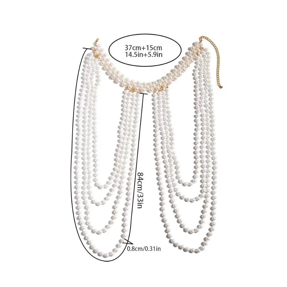 Handmade Jewelry Pearls Shoulder Chain Round Bead Black/White Beads Bridal Tassel Necklace Easy to Wear Elegant
