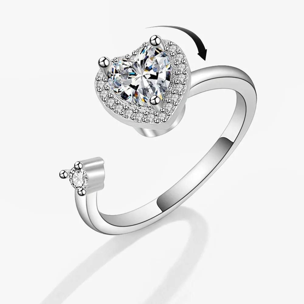 SMJEL Fidget Spinner Ring Anxiety for Women Multiple Crystal Flower Eye Butterfly Animal Ring Rotate Anti Stress Wedding Jewerly