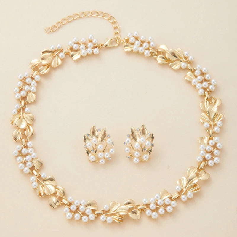 3 Pcs Rhinestone Pearl Earrings Necklace Set Two-piece Vintage Choker Accessory Light Luxury Jewelry Sets Wedding