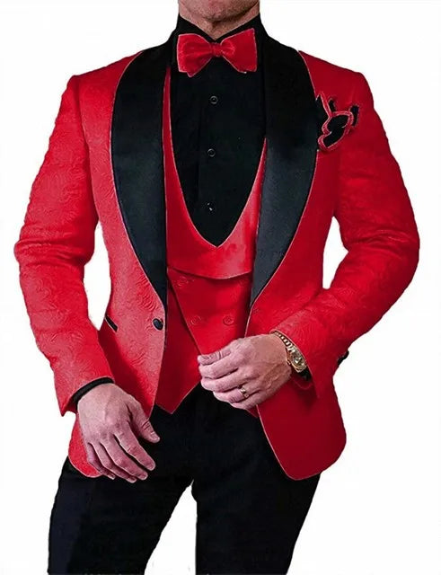 Men's black Italian design wedding tuxedo suit by Ansoff, 3-piece set with jacket, vest, and pants for grooms and formal occasions.