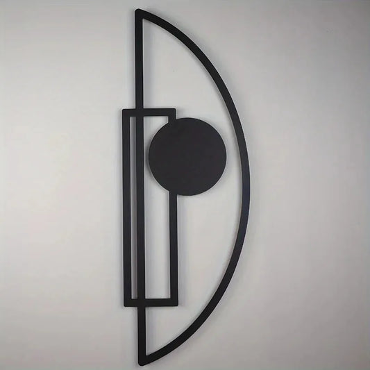 Elegant Black Metal Geometric Wall Art – Modern Vertical Abstract Decor with Circle & Rectangle Design – Ideal for Living Room