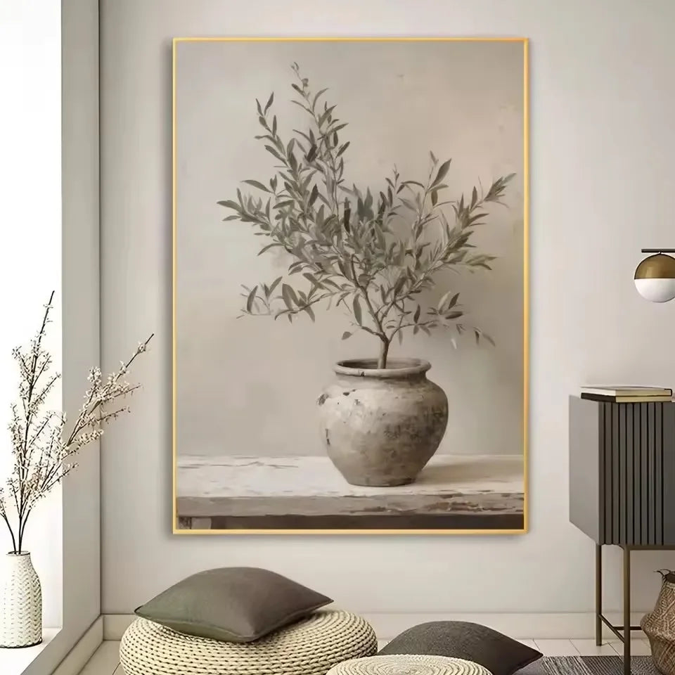 Art Deco Retro Floral Vase Canvas Wall Art Print, Frameless Modern Abstract Flower Poster for Home Decor, Aesthetic Room Deco