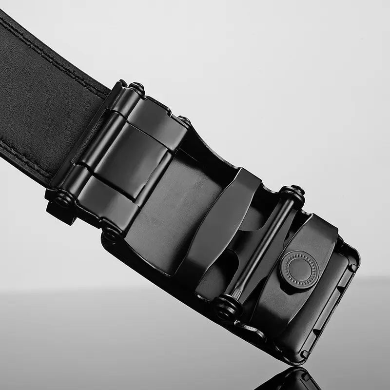 Men's black leather belt with metal automatic buckle from Ansoff, high-quality luxury business belt with PU strap.