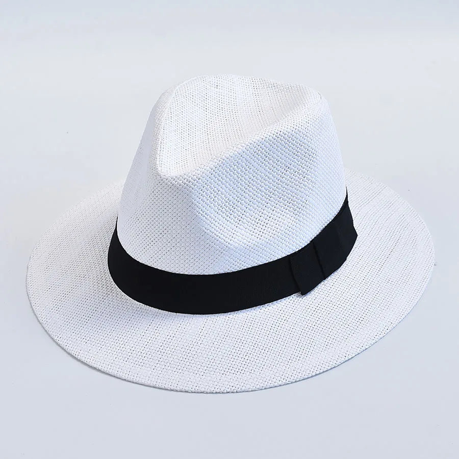 Ansoff summer casual straw Panama hat with a wide brim, suitable for outdoor UV protection, worn by a man and woman.