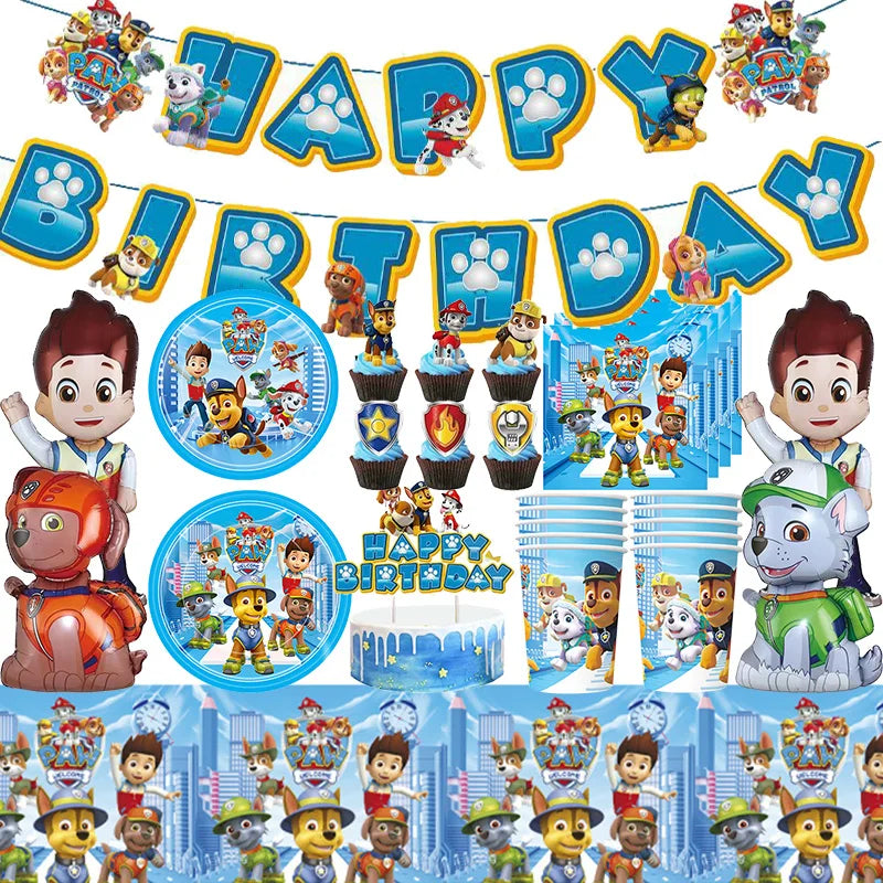 Paw Patrol Birthday Decoration Party Supplies Set Balloons Backdrop Plate Cup Cake Topper Paw Patrol Stickers Banner Party Favor