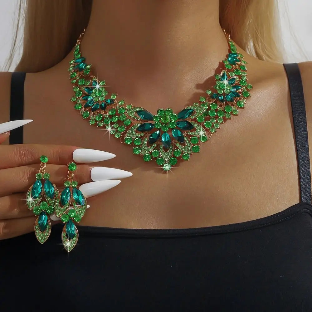 Bridal Crystal Rhinestone Jewelry Set Shining Exquisite Necklace Earrings Set Luxury Crystal Necklace Set Women
