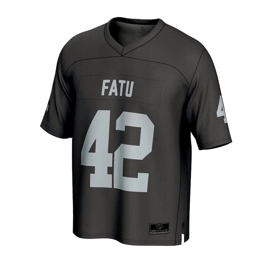 Men's black Jacob Fatu football jersey by Ansoff, stylish and breathable, perfect for outdoor sports with loose fit and sweat absorption.