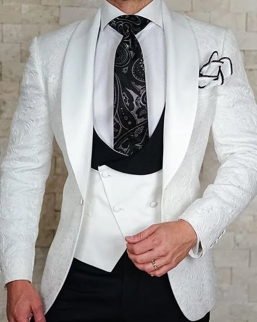 Men's black Italian tuxedo suit by Ansoff, 3-piece set with jacket, vest, and pants, perfect for weddings and formal occasions.