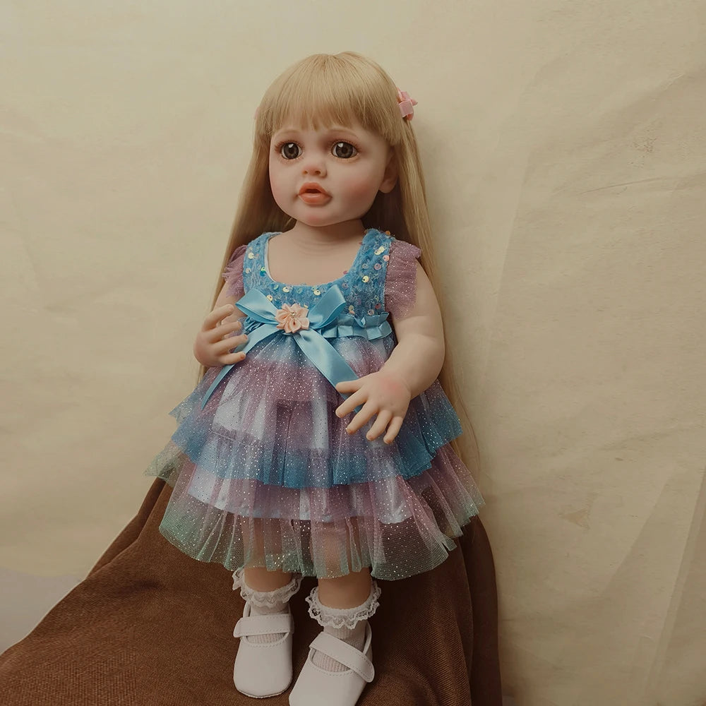 Reborn Baby Doll Betty, 55cm full silicone vinyl girl doll, lifelike toddler with cute princess outfit, ideal gift for special occasions