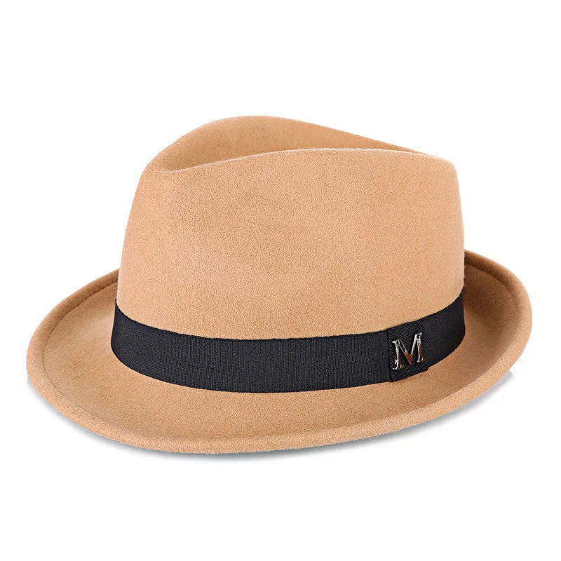 Men's winter felt fedora hat by Ansoff featuring a thick, warm wool construction, narrow brim, and classic jazz-style design.