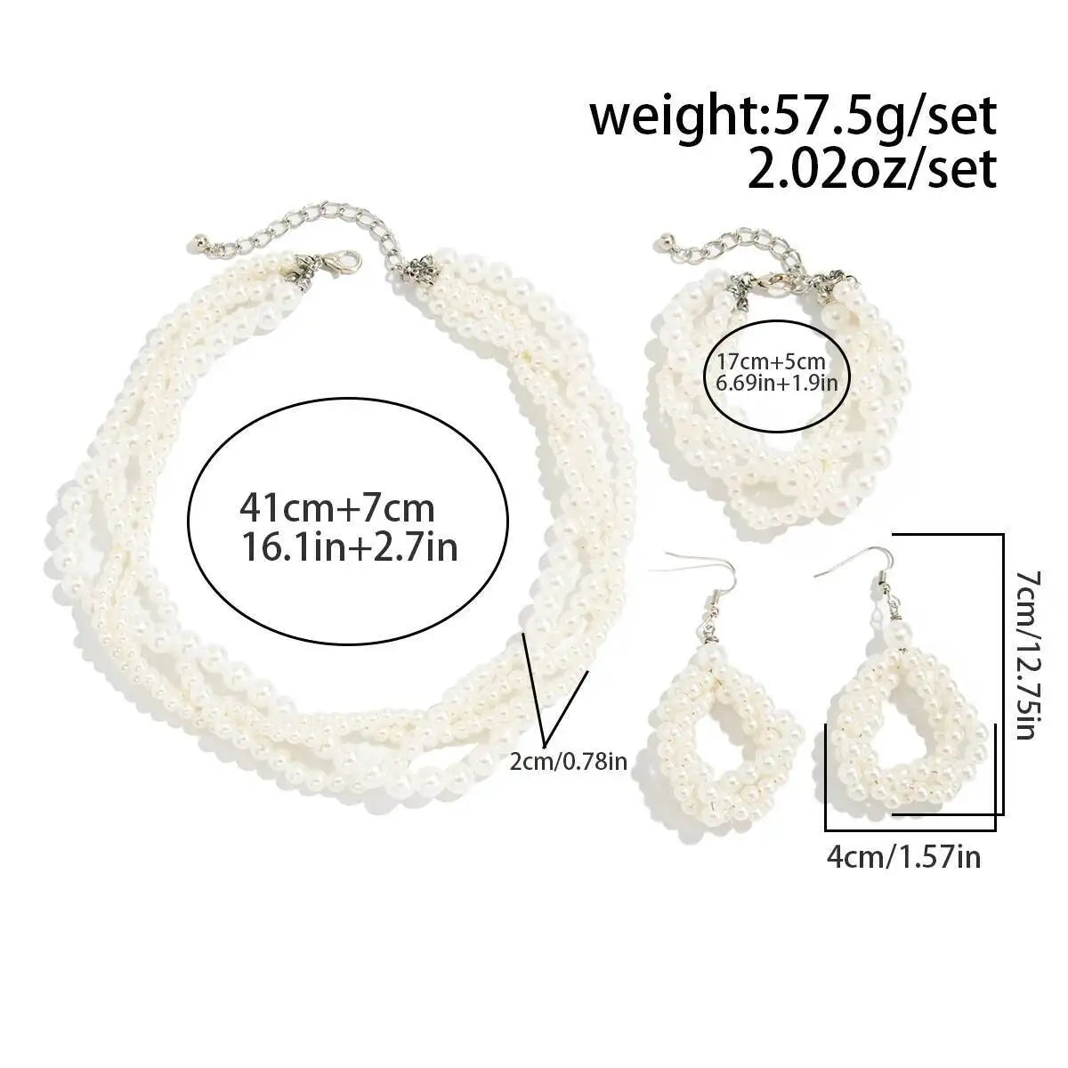 SHIXIN Luxury Imitation Pearl Choker Necklace Drop Earrings Bracelet Jewelry Set for Women Elegant Wedding Bridal Jewelry Gifts