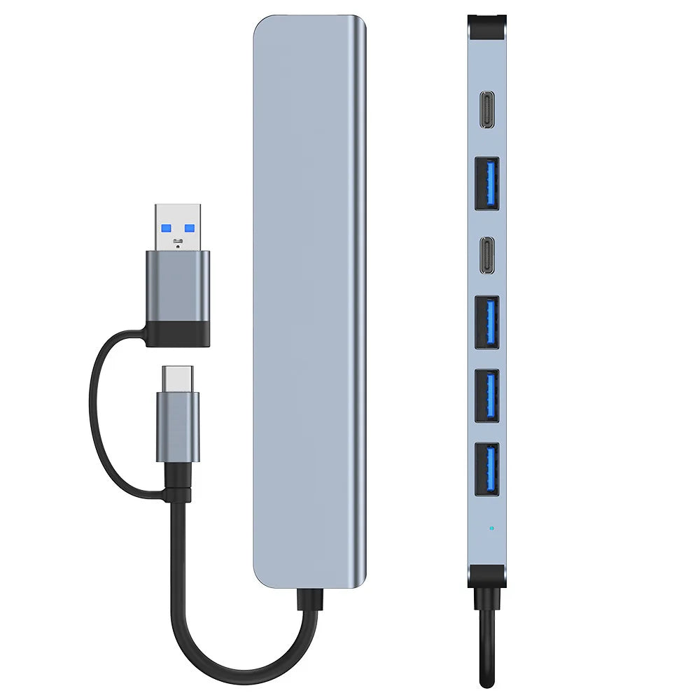 USB C Hub USB Hub 3.0, Aluminum 7 in 1 USB Extender, USB Splitter with USB 3.0, 4 X USB 2.0 and 2 USB C Ports USB Distributor - Acros