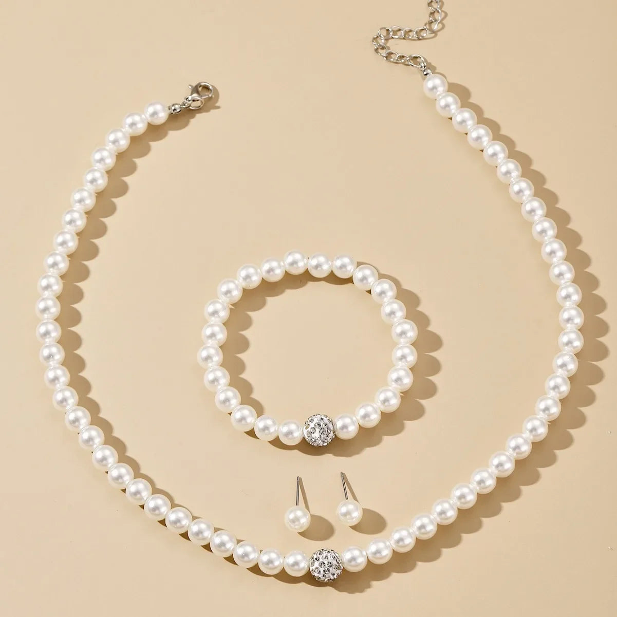 Imitation Pearl Necklace Women Elegant Jewelry Set Necklaces Bracelet Earrings for Ladies Party Fashion Accessories Adult Gifts