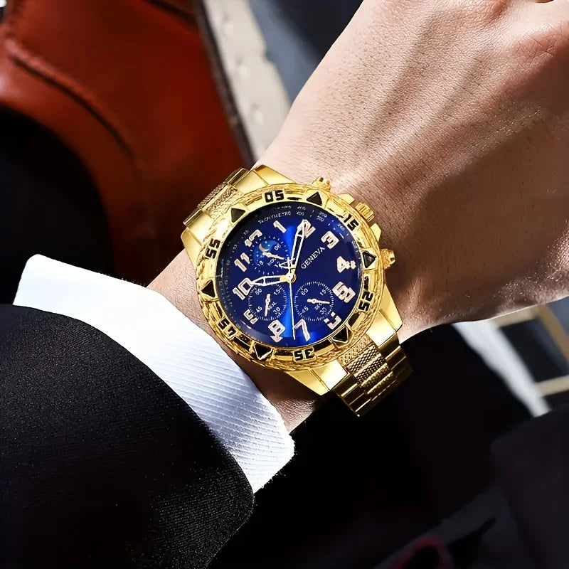 [Vintage Watch Set] 2pcs Men's Quartz Watch Set | Stainless Steel | Casual Watch | Business Watch | Silicone watch - Acros