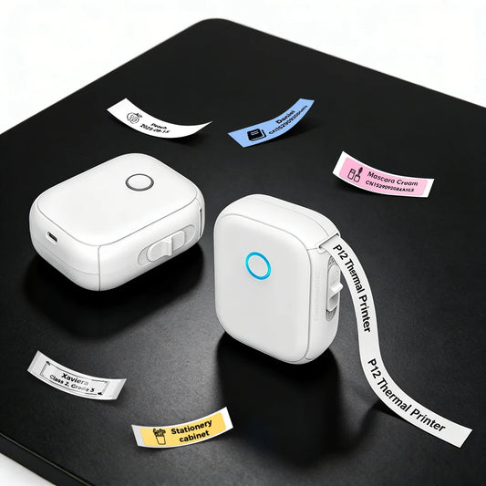 Portable Mini Printer Marklife P12 Thermal Printer Adhesive Sticker Labeling Machine P12 Label Maker or 1PK Continues Label Tape - Acros