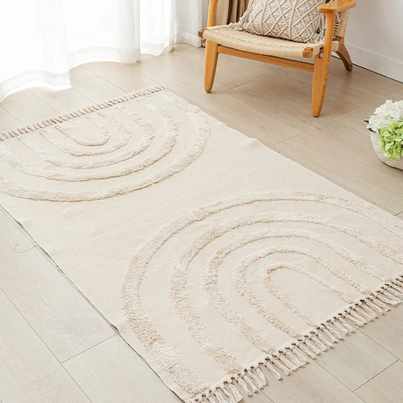 Nordic Cotton Linen Rug Modern Geometric Rainbow Living Room Carpet Bedroom Bedside Floor Door Mat Aesthetic Home Decor 60x150cm