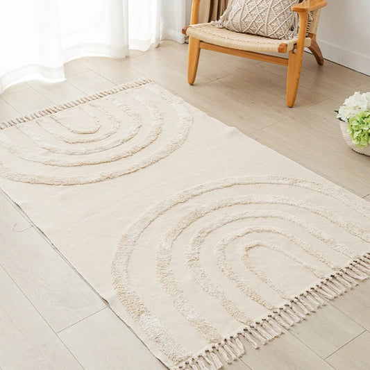 Nordic Cotton Linen Rug Modern Geometric Rainbow Living Room Carpet Bedroom Bedside Floor Door Mat Aesthetic Home Decor 60x150cm