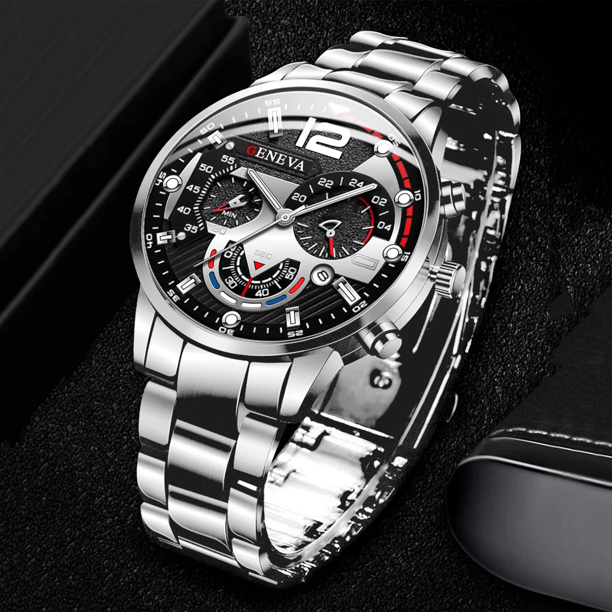 Ansoff men's stainless steel band analog quartz wristwatch with calendar display, stylish and durable for everyday wear.
