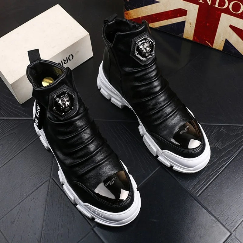 Ansoff black men's winter ankle boots with high cotton lining and leather exterior, designed for warmth and casual winter wear.