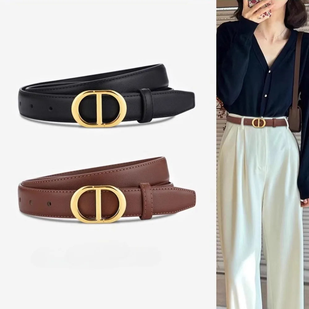 Black women's leather belt by Ansoff, stylish and versatile with simple design, ideal for jeans and casual outfits.