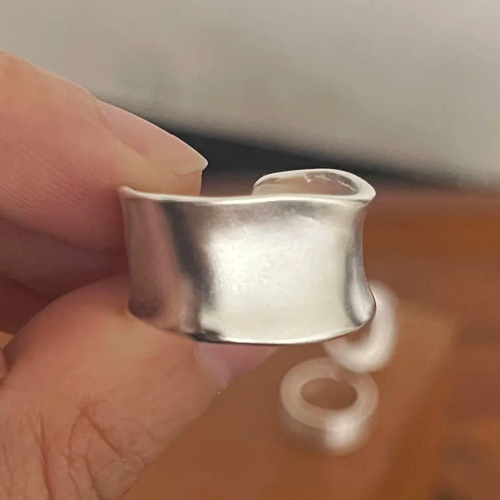 Sterling silver couple rings for women, minimalist handmade moon design, simple wide band, party jewelry, anti-allergy by Ansoff.