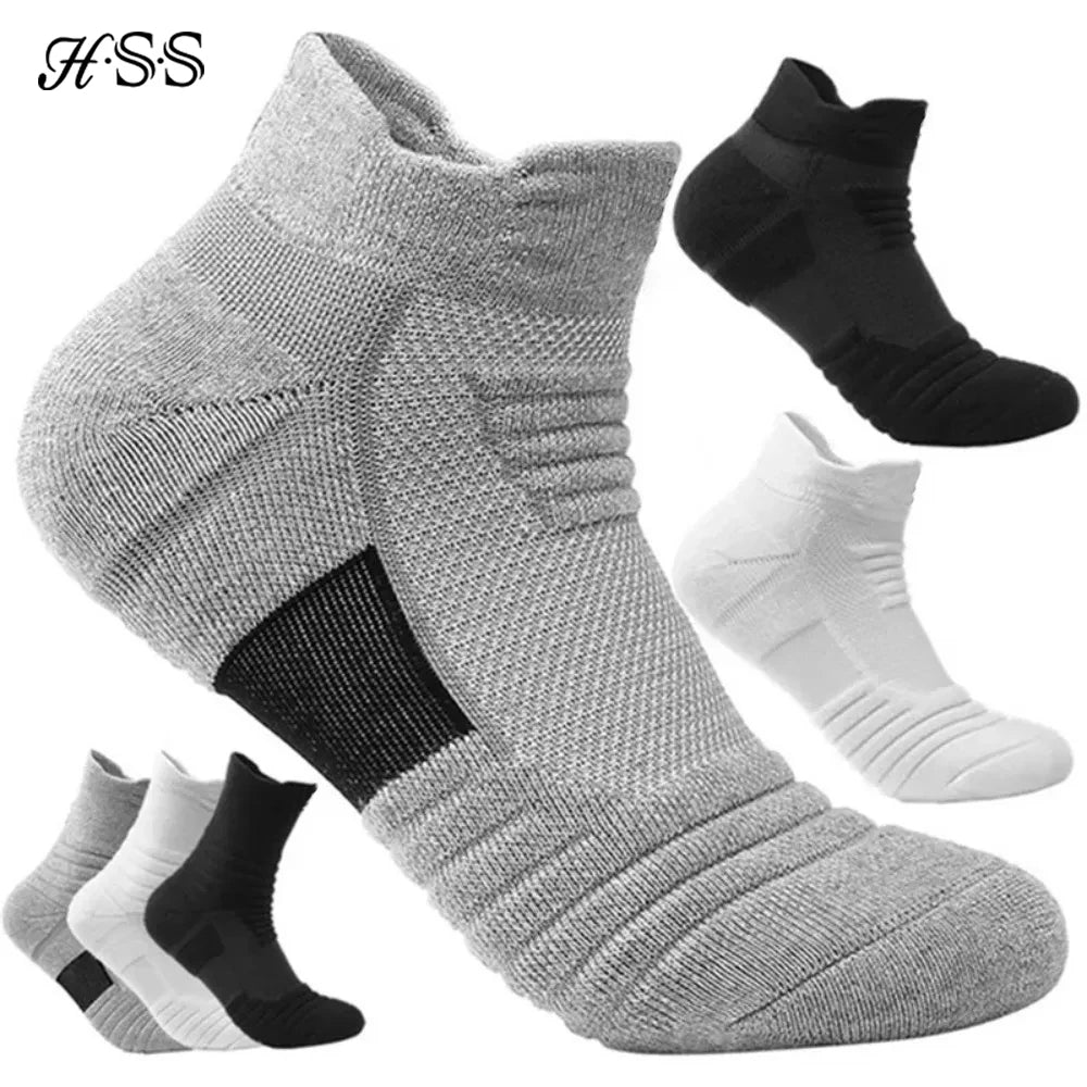 Ansoff men's anti-slip cotton football socks, short and long tube style, breathable and deodorizing for soccer and basketball.