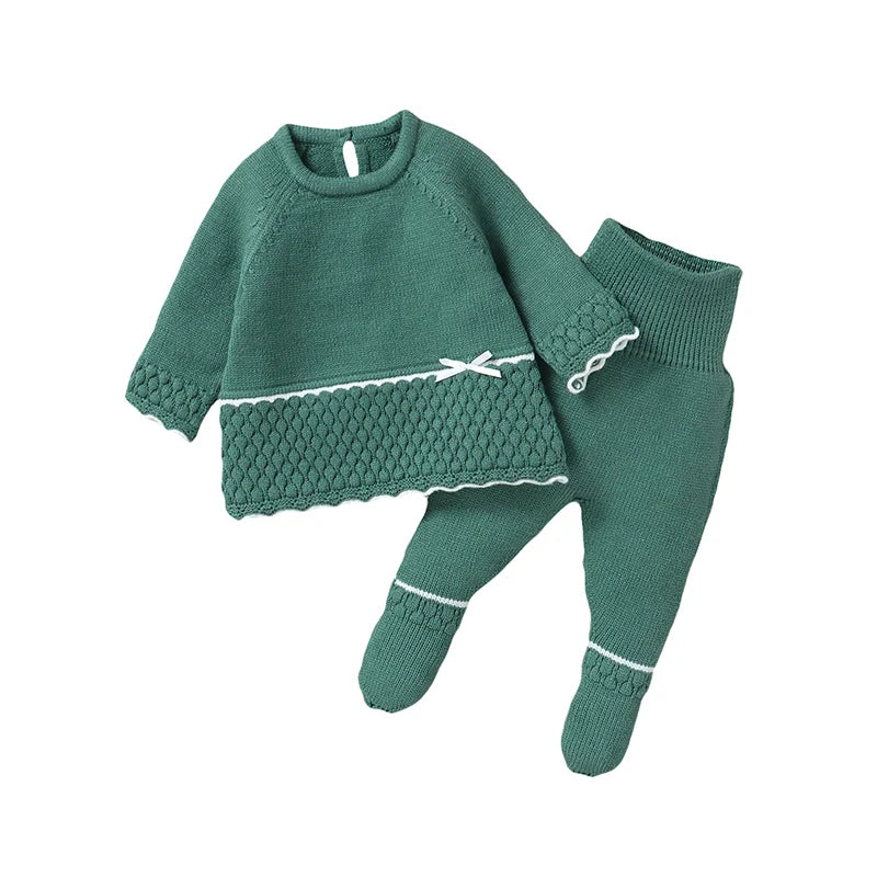 Baby Clothes Set Knit Newborn Girl Sweater Dress +Pants Foot Wrap Warm Fall Infant Top Pullover +Trousers 2pcs Fashion Cute 0-9M