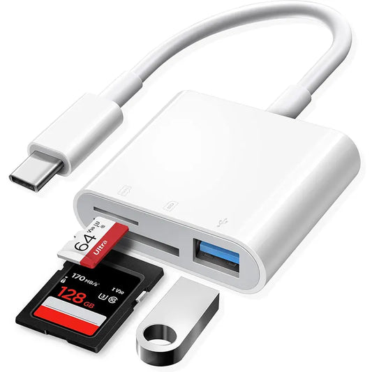 Ansoff 3-in-1 USB-C memory card reader with slots for TF, CF, SD cards, compatible with MacBook and Pro devices