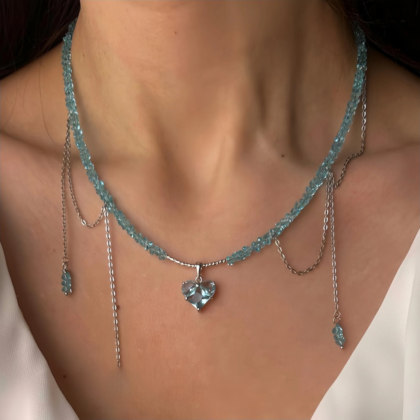 New Irregular Choker Vintage Tassels Zircon Heart Pendant Necklace For Women Female Geometric Baroque Transparent Crystal Chain - Acros