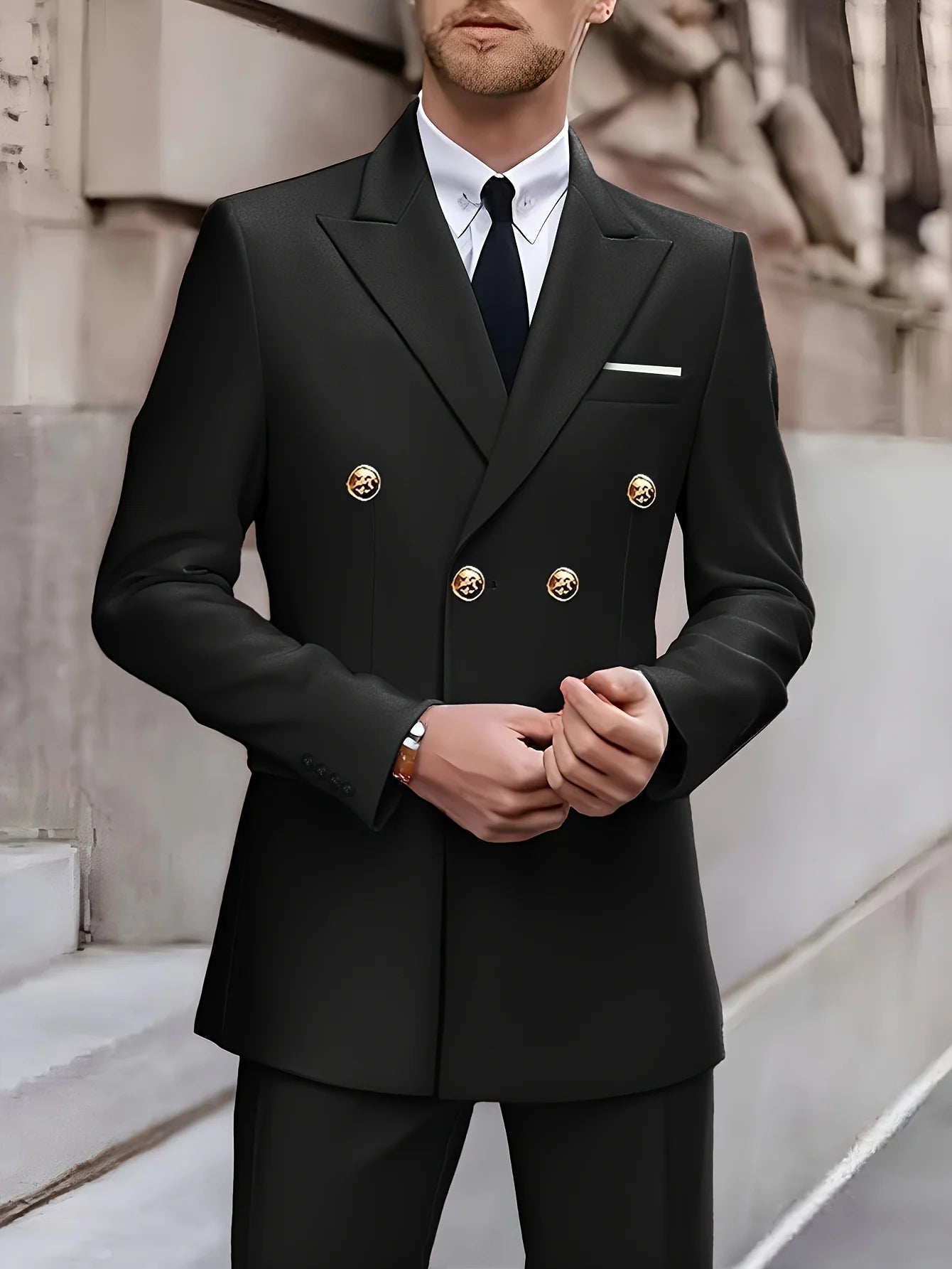 Men's 2-piece suit by Ansoff with jacket and trousers, stylish formal wear for weddings, parties, or events.