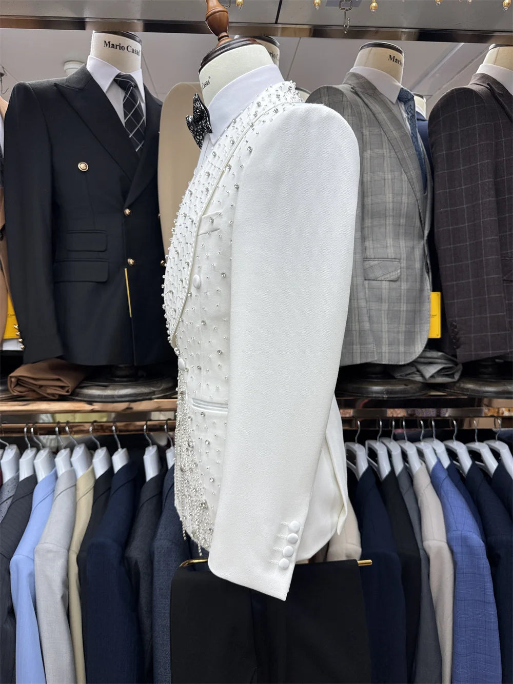 Elegant men's 2-piece wedding suit by Ansoff featuring a tassel jacket, shawl lapel, and matching pants for formal occasions.