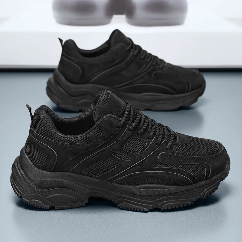 Men's black Ansoff running shoes with anti-slip platform soles, casual sporty design, wear-resistant outdoor sneakers for men