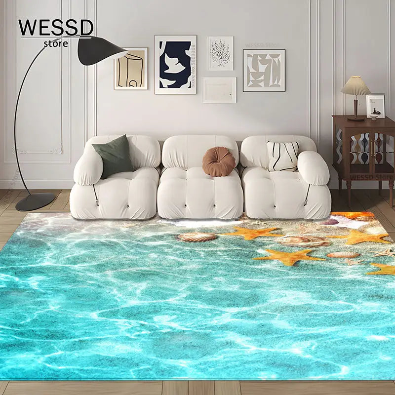 3D Waves Carpet Bedroom Floor Rug Large For Living Room Marine Style Sea Sofa Carpet Room Decoration Kitchen Mat Non-slip