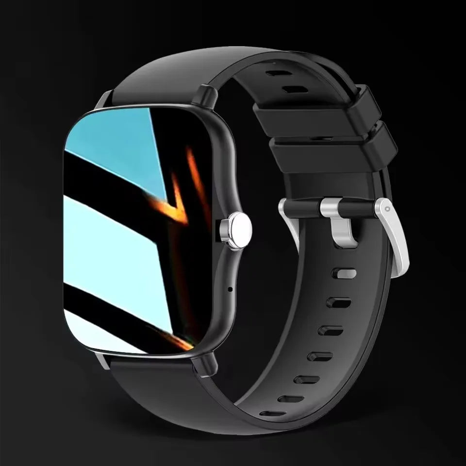 Ansoff Smart Watch with 2.01-inch HD display, showing weather, messages, and sports modes on a sleek black smartwatch.