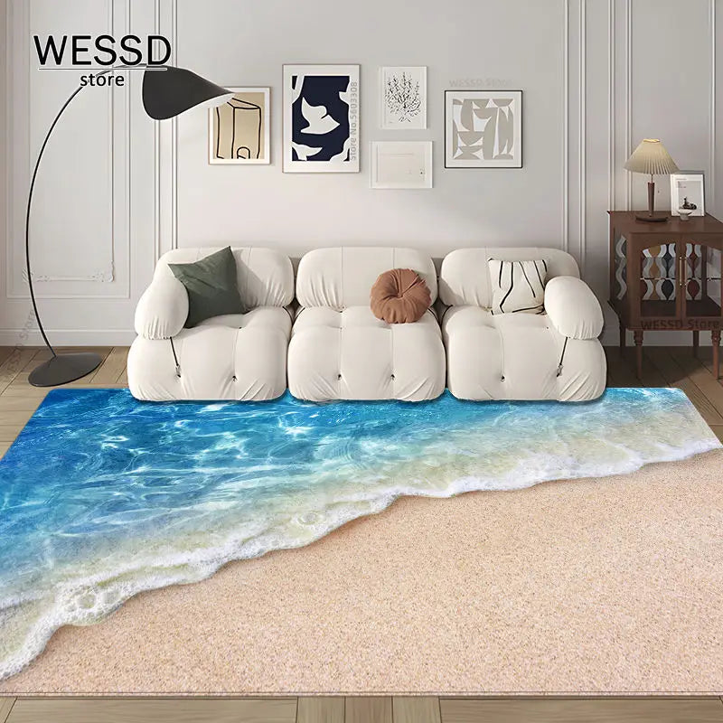 3D Waves Carpet Bedroom Floor Rug Large For Living Room Marine Style Sea Sofa Carpet Room Decoration Kitchen Mat Non-slip